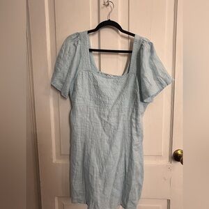 100% linen Madewell square neck, mini dress, size 12, teal/green/mint
